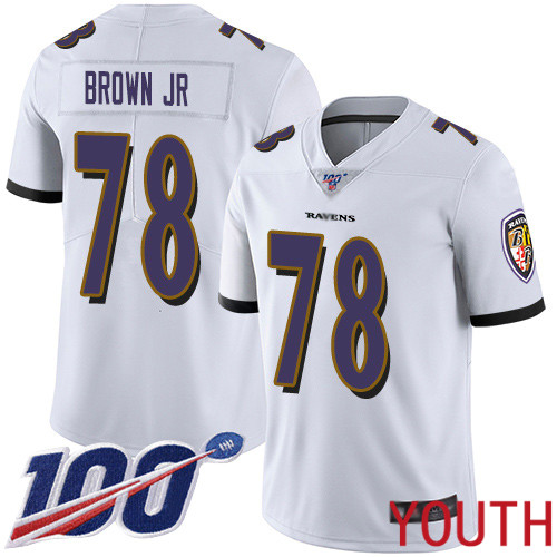Baltimore Ravens Limited White Youth Orlando Brown Jr. Road Jersey NFL Football #78 100th Season Vapor Untouchable